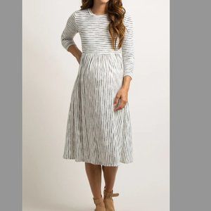 Ivory Ribbed Striped Maternity Midi Dress by Pink Blush Maternity